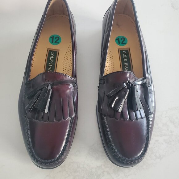 New Cole Haan Men\'s Burgandy Brown Leather Tassel Loafters  size 12 main image 5